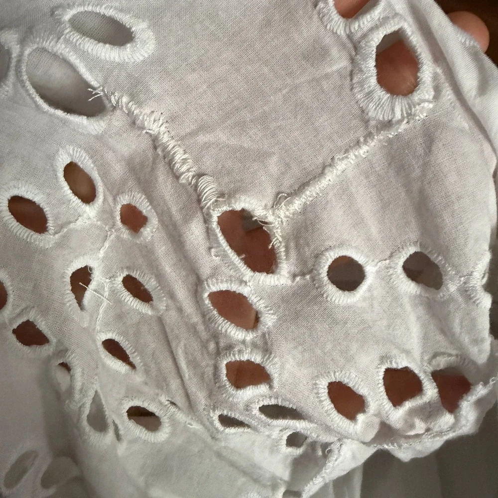 Tuckernuck Women's White Summer Dress Eyelet Tiered XL Good MENDED - Picture 6 of 10